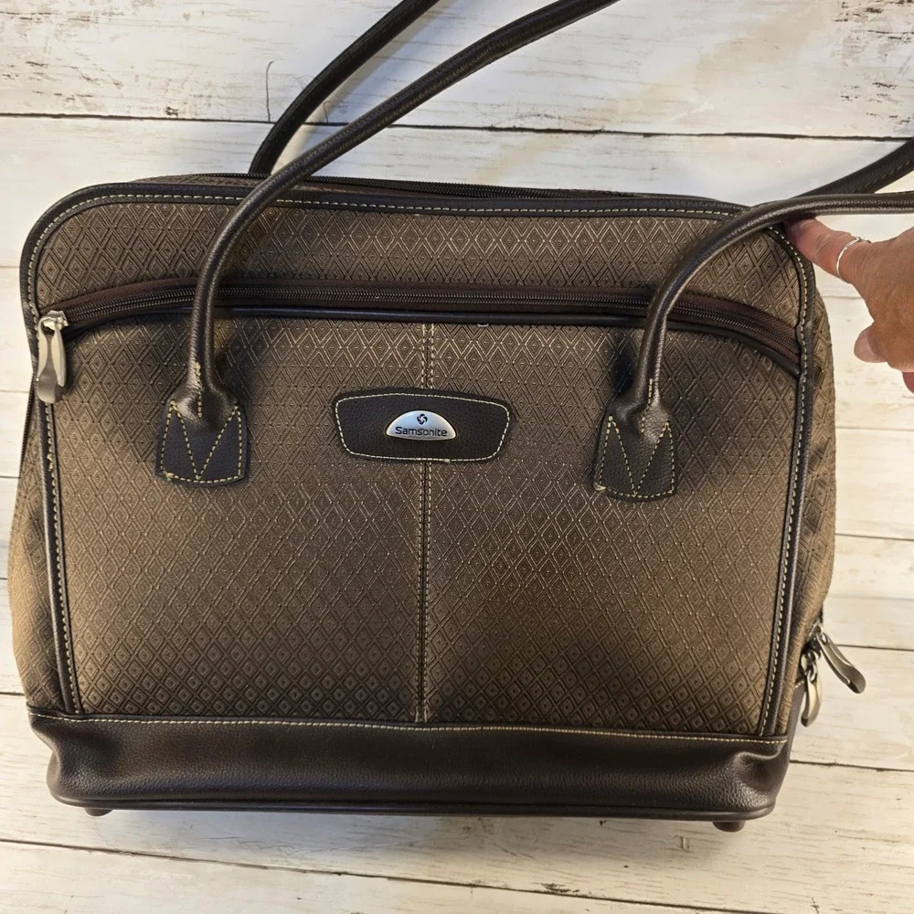 Samsonite Brown Diamond Pattern Laptop Briefcase Business Travel Bag Organizer